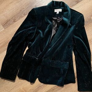 Emerald velvet pinstripe blazer